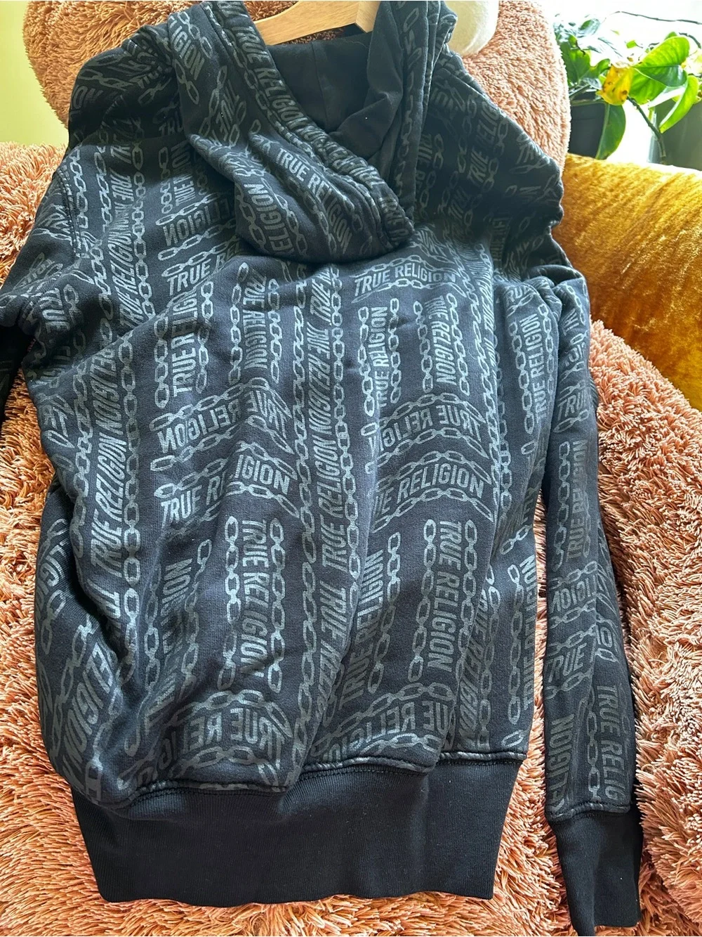 True Religion Black All-Over Logo Zip Hoodie